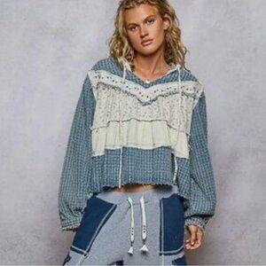 POL Denimwhisper Hoodie patchwork top